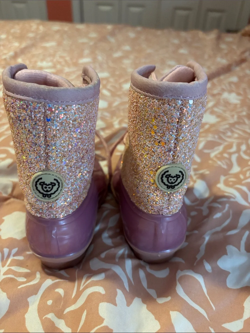 Adrienne Vittadini Pink Glitter Duck Boots for Kids